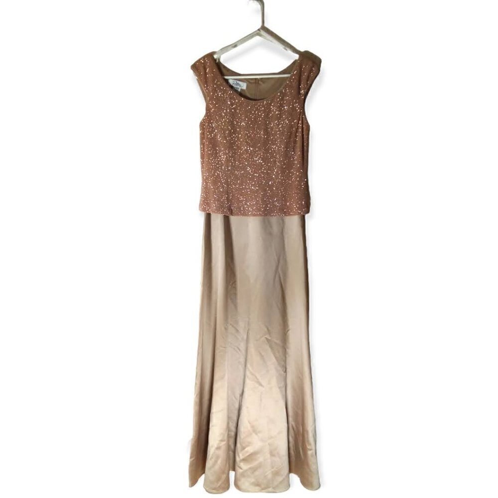 Patra Gold Sleeveless Glitter Satin Floor Length Formal Dress Size 10